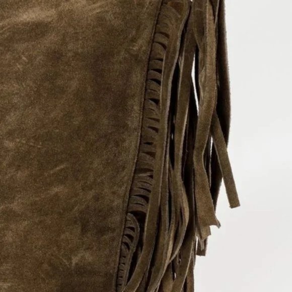 Stuart Weitzman 5050 Mane Fringe Olive Suede Leather OTK Boots - Picture 8 of 11